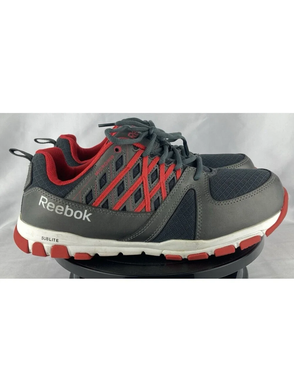Men’s Size 12 Wide Reebok Sublite Cushion Work Steel Toe Shoes Grey Red RB4005